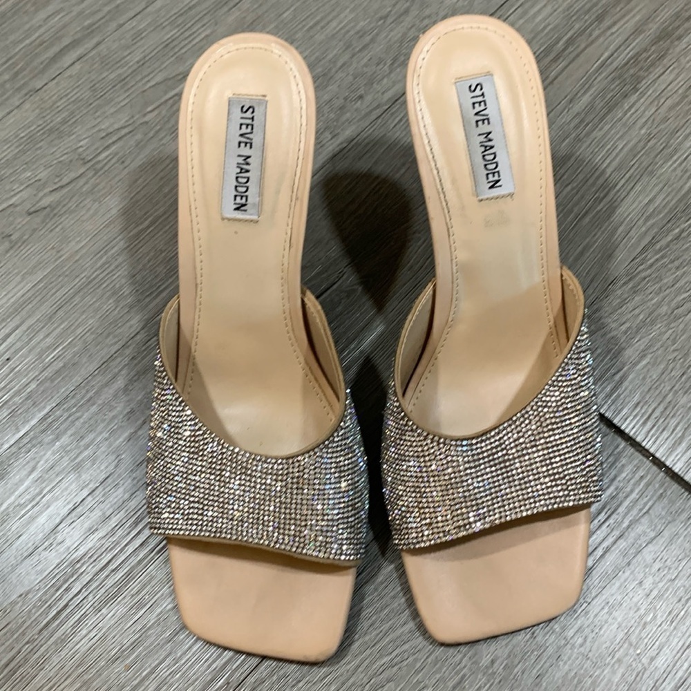 Steve Madden Nude Rhinestone Slip-On Heeled Sandals size 11